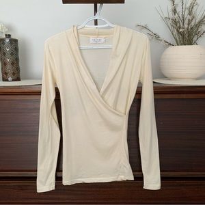 Velvet by Graham & Spencer Meri Wrap Front Fitted Top in Cream, Size XS